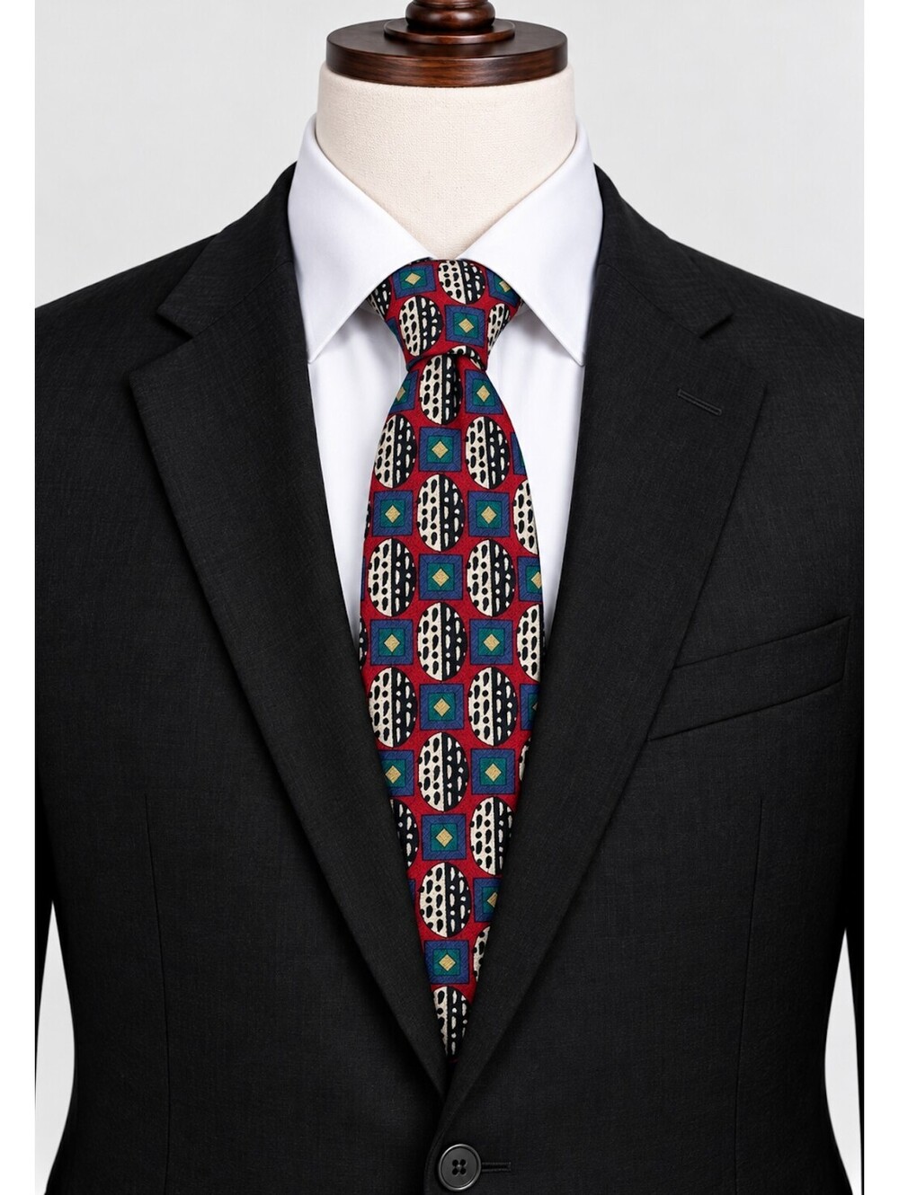 Guy Laroche Red Geometric Silk Tie Vintage Designer Montreal Made in Canada